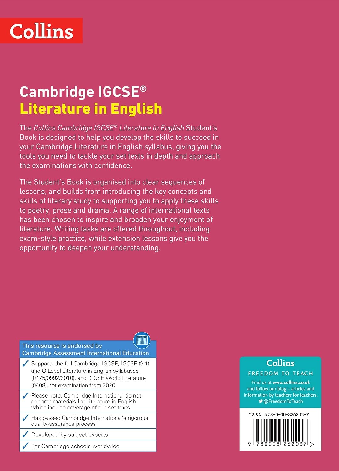 Cambridge IGCSE Literature in English back cover