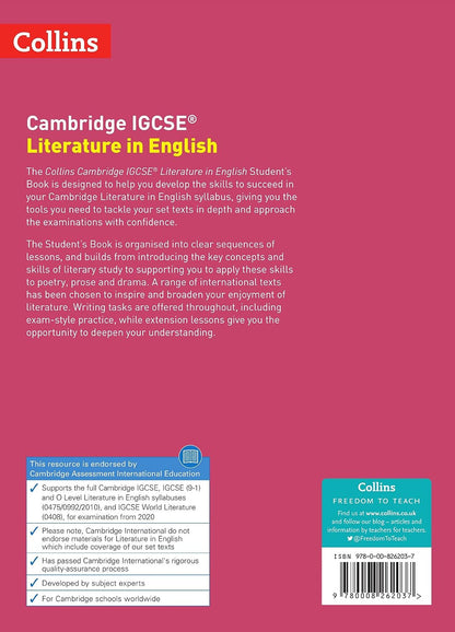 Cambridge IGCSE Literature in English back cover