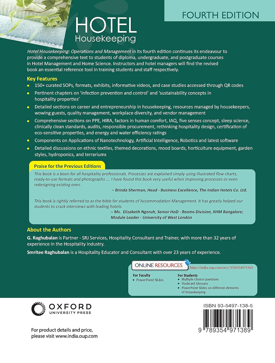 Hotel Housekeeping Operations and Management 4th Edition back cover